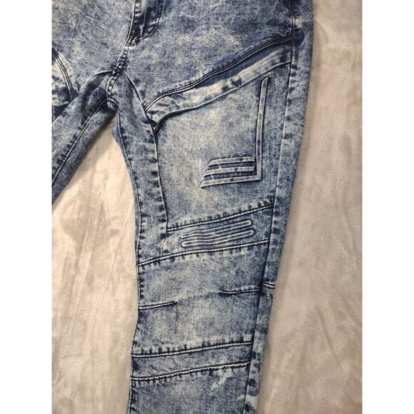 Phat Farm Jeans Mens 34x32 Stretch Skinny Biker Acid Wash Blue Size Retro Y2K - Picture 8 of 14